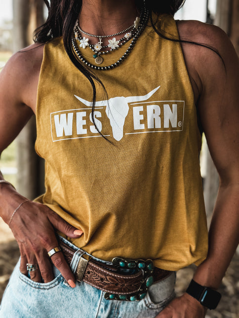 White Frame Logo Cropped Tank - Mustard