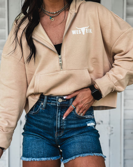 Brand Tri Rover 1/2 Zip Hoodie - Cream