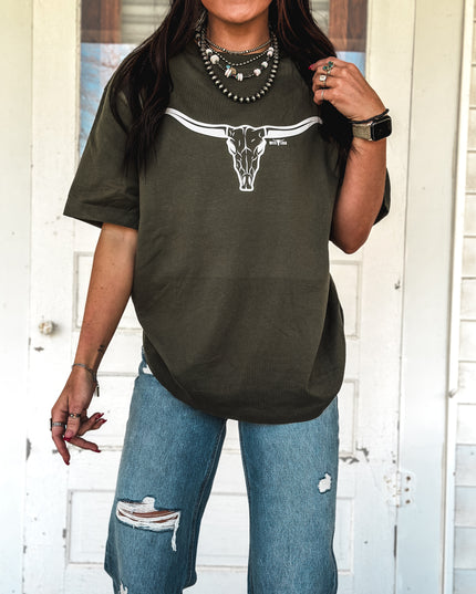 The Longhorn - Beefy Oversized T Olive