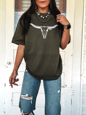 The Longhorn - Beefy Oversized T Olive