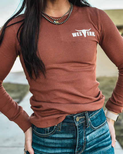 Brand Women's Knitted Thermal Longlseeve - Rust