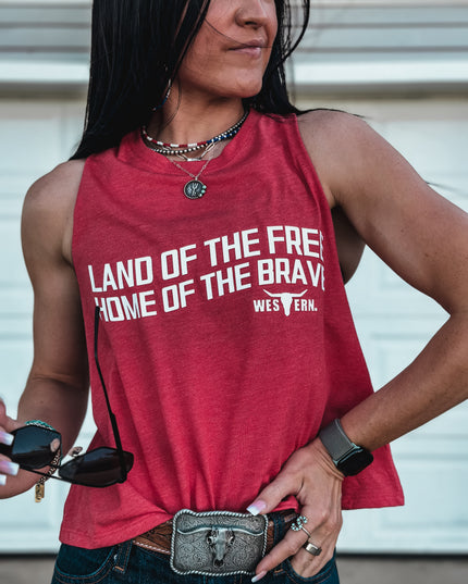 Land of the Free Cropped Tank - Red