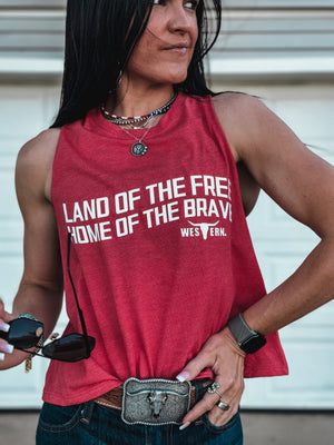 Land of the Free Cropped Tank - Red