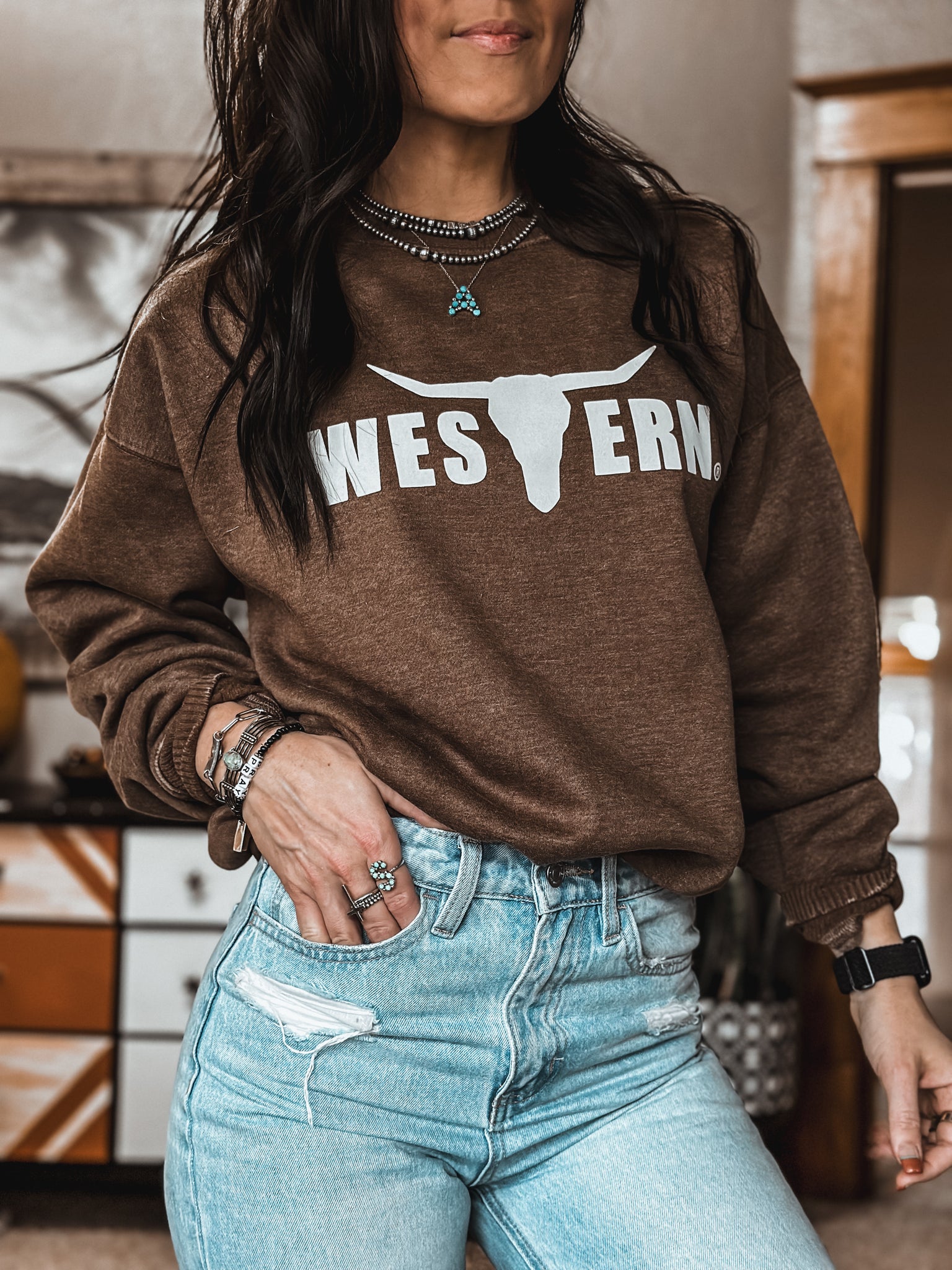 Brand Cream Logo Steamboat Sweatshirt - Mocha