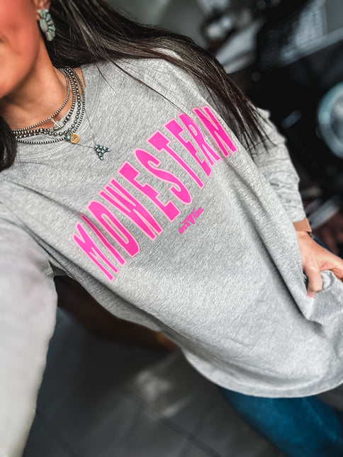 Midwestern (Pinks) Jersey Longsleeve - Heather Grey