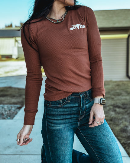 Brand Women's Knitted Thermal Longlseeve - Rust