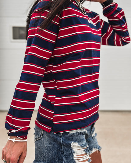 Striped Basic Long Sleeve - Navy/Red