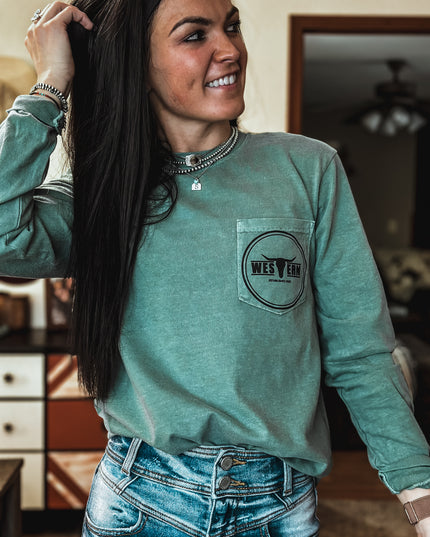 Brand Longsleeve Pocket T - Light Green