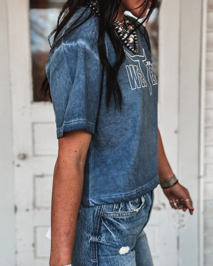 Brand Outline Logo Cropped Tee - Mineral Blue