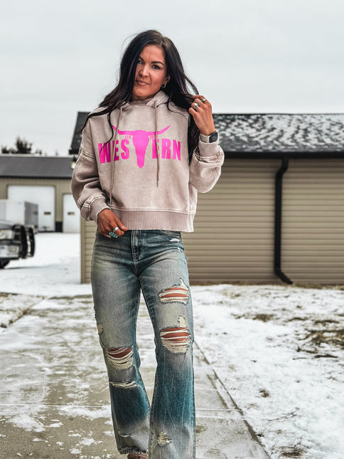 Brand Jersey Hoodie - Pink Logo / Ashy Smoke