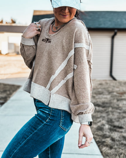 Brand Swoop Raw Hem Hoodie - Mocha