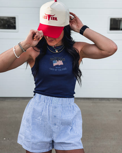Vintage 4th of July Racer Tank - Navy