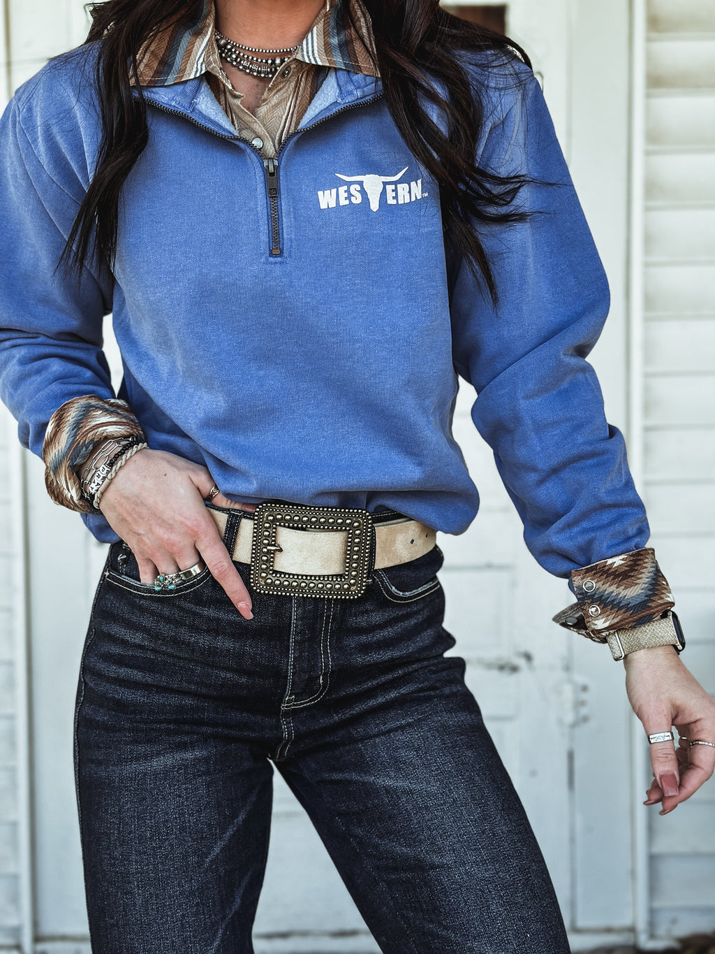 Brand 1/4 Zip Dusty Blue