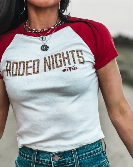 Rodeo Nights Cropped Tee - Red