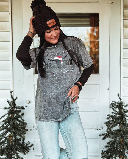 Brand Logo Christmas Edition - Oversized T Grey Acid Wash