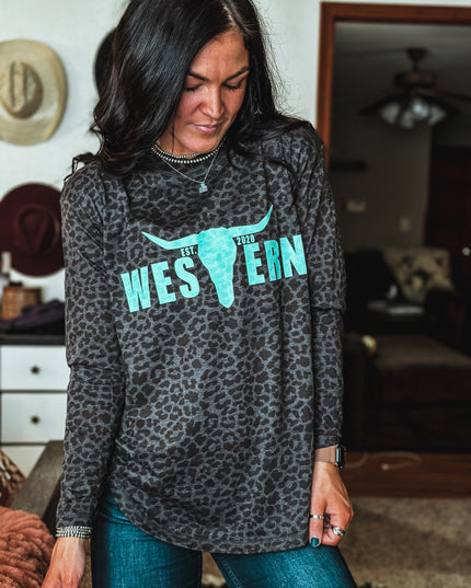 Brand Logo Jersey Longsleeve Leopard/Turq