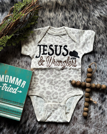 Jesus & Wranglers Onesie - Natural Leopard