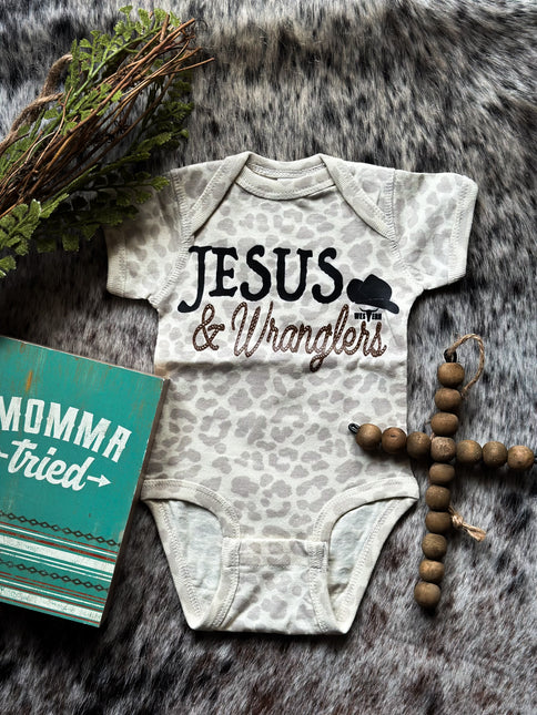 Jesus & Wranglers Onesie - Natural Leopard