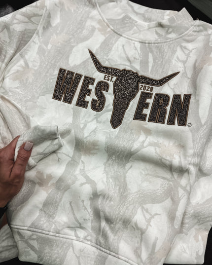 Glitter Logo Camo Mockneck