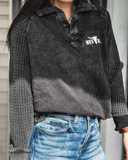 Brand Waffle Knit Pullover - Black