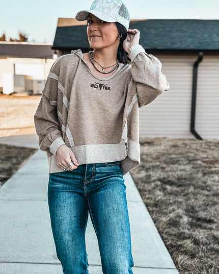 Brand Swoop Raw Hem Hoodie - Mocha