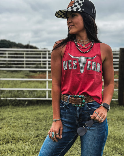 Brand Logo Checkers Cropped Tank - Red