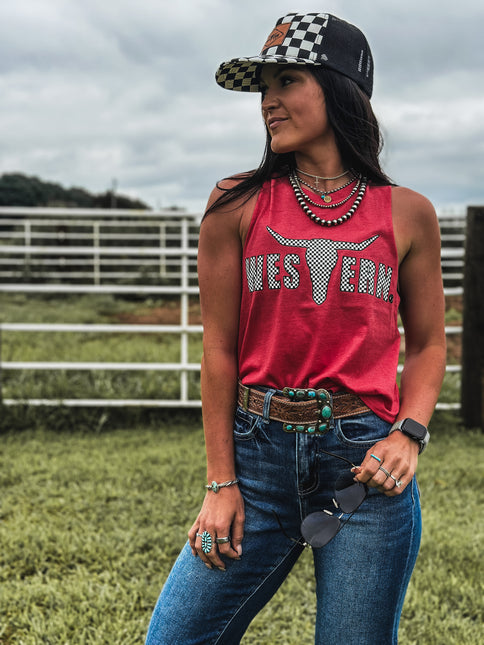 Brand Logo Checkers Cropped Tank - Red
