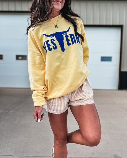 Brand Blue Logo Crew - Summer Yellow