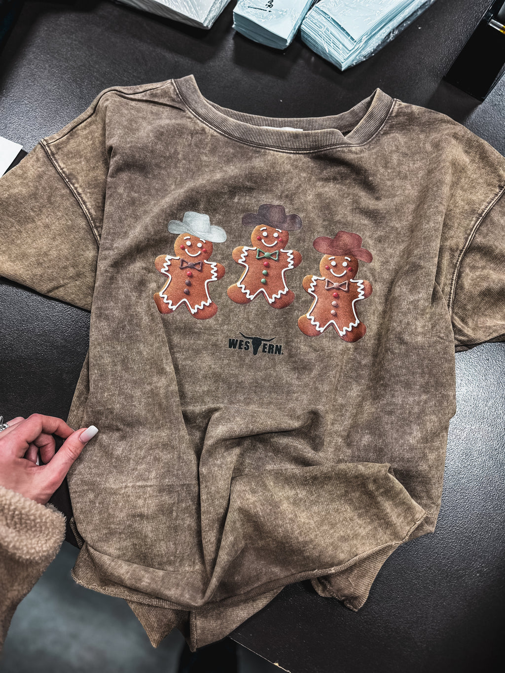 Gingerbread Cowboys Raw Hem Boxy T - Mineral Mocha
