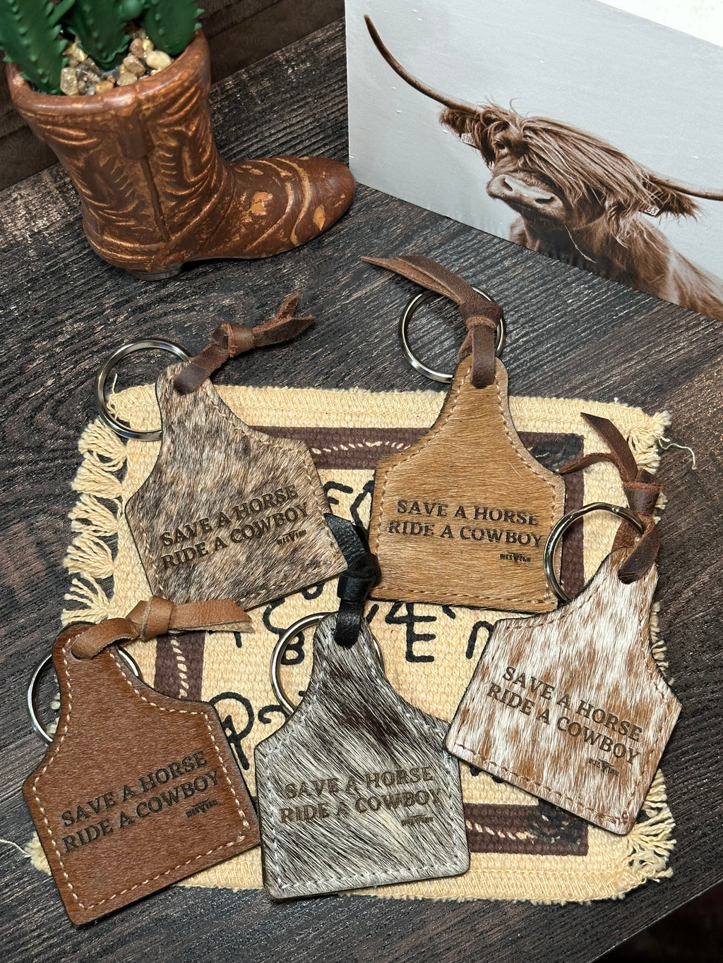 Save a Horse Cow Tag Keychain