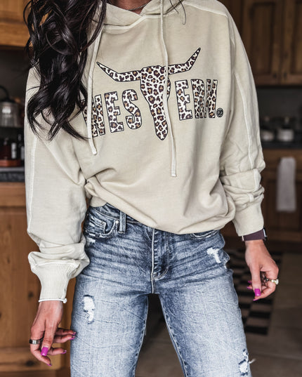 Brand Leopard Logo Deadwood Hoodie - Cream