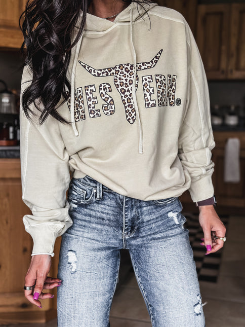 Brand Leopard Logo Deadwood Hoodie - Cream