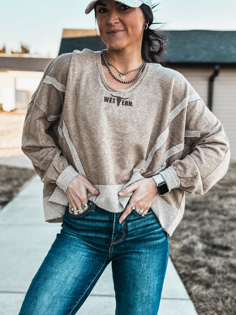 Brand Swoop Raw Hem Hoodie - Mocha