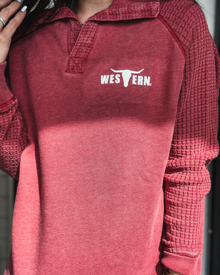 Brand Waffle Knit Pullover - Red