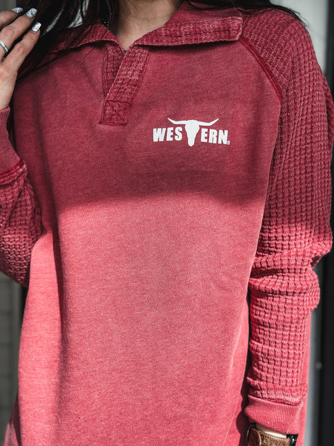 Brand Waffle Knit Pullover - Red