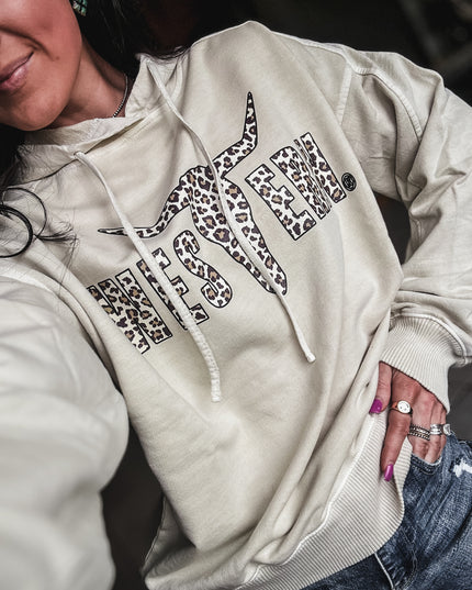 Brand Leopard Logo Deadwood Hoodie - Cream