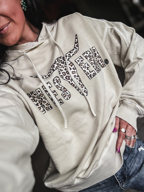 Brand Leopard Logo Deadwood Hoodie - Cream