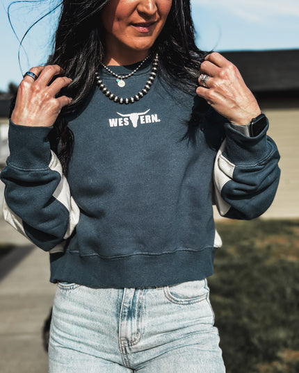 Brand Color Block Boxy Crew - Midnight Blue