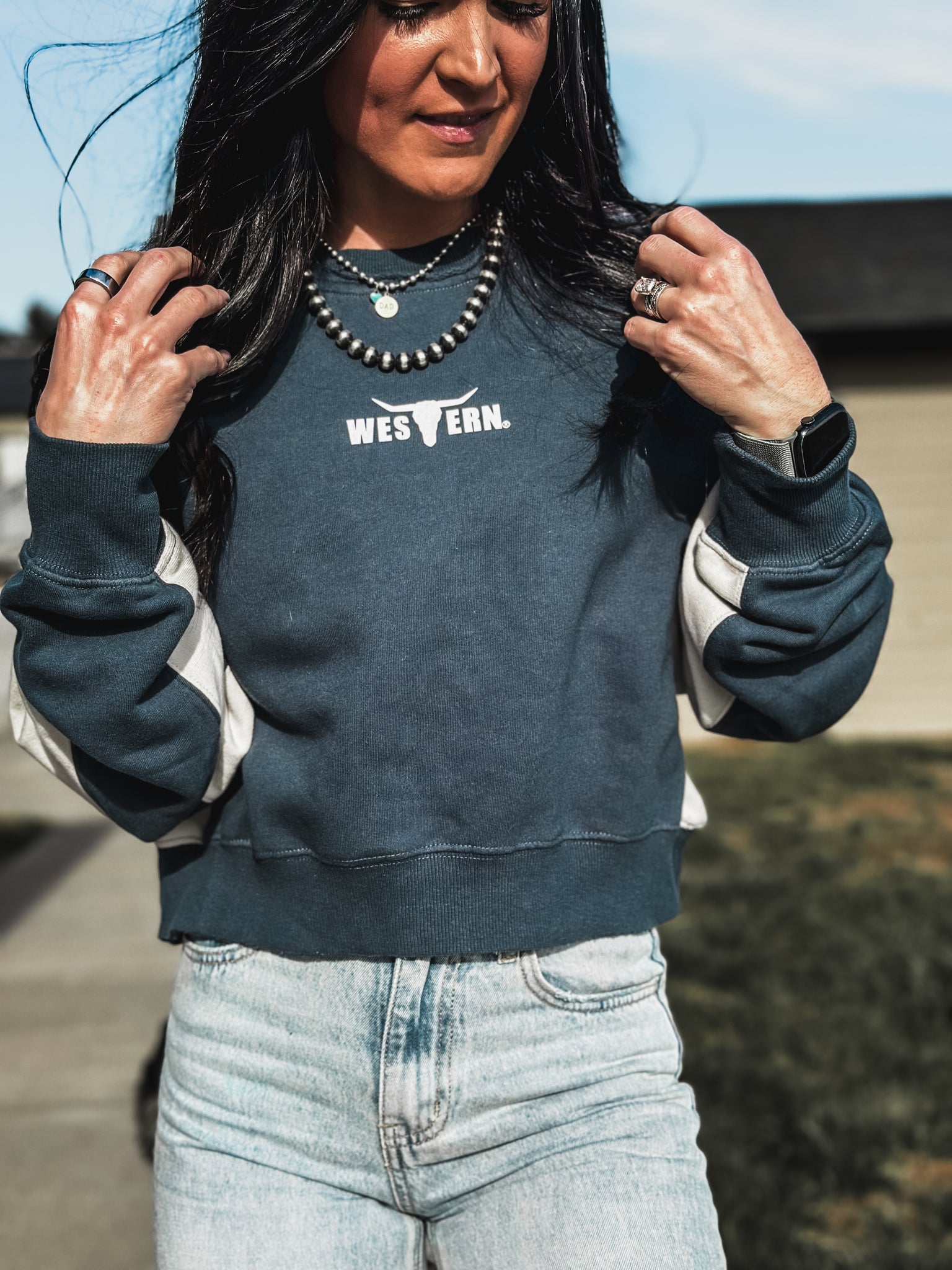 Brand Color Block Boxy Crew - Midnight Blue