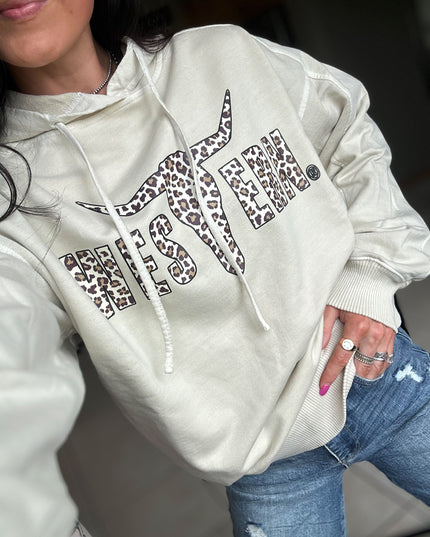 Brand Leopard Logo Deadwood Hoodie - Cream