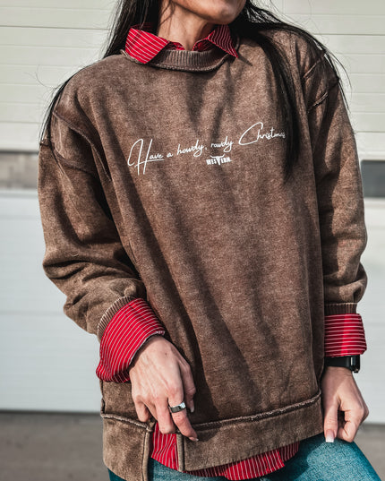 Howdy, Rowdy Christmas Crew Sweater - Mocha