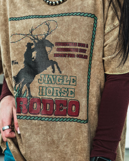 Jingle Horse Rodeo Raw Hem Boxy T - Camel