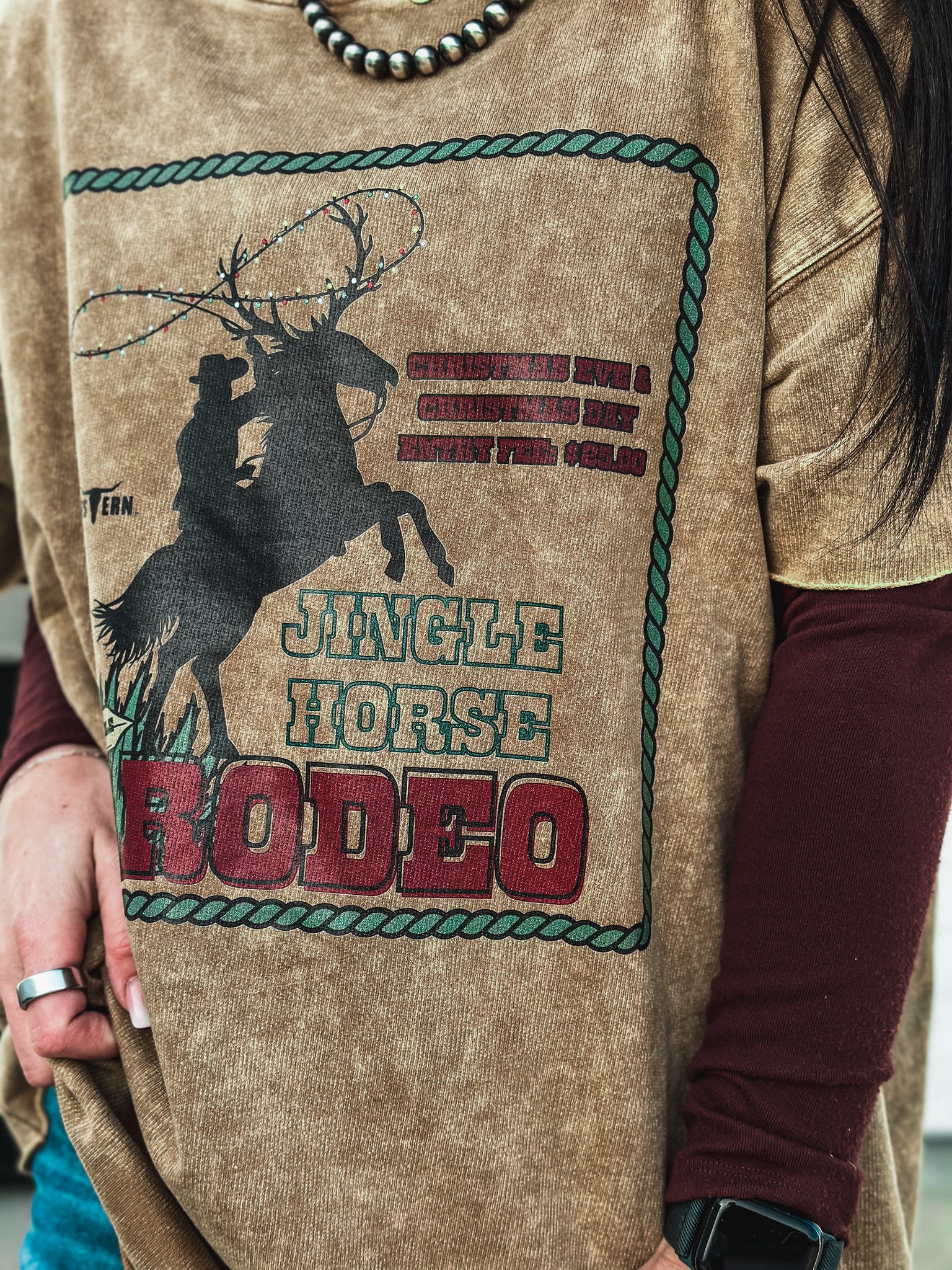 Jingle Horse Rodeo Raw Hem Boxy T - Camel