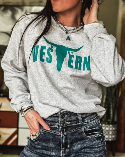 Brand Logo Crew - Ash/Teal