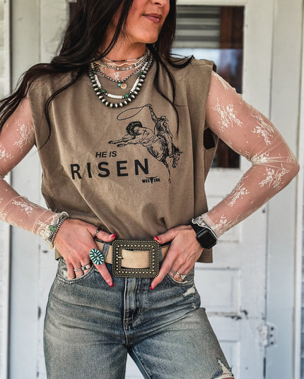 He is Risen Cap Sleeve Tank - Mocha