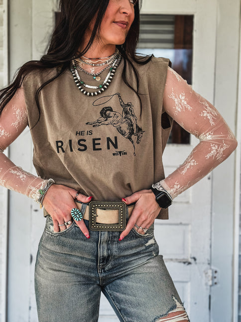 He is Risen Cap Sleeve Tank - Mocha