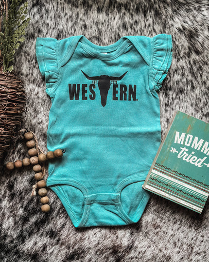 Brand Black Logo Flutter Sleeve Onesie - Teal