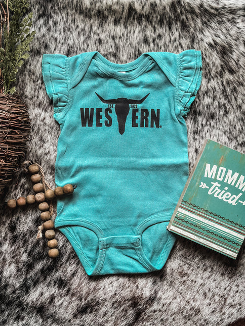 Brand Black Logo Flutter Sleeve Onesie - Teal