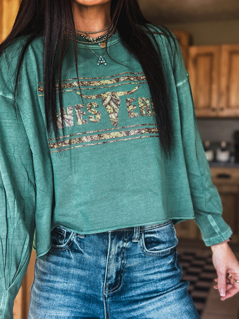 Brand Woods Camo Logo Crop Longlseeve - Jade Green