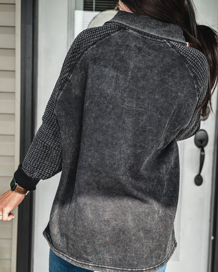 Brand Waffle Knit Pullover - Black